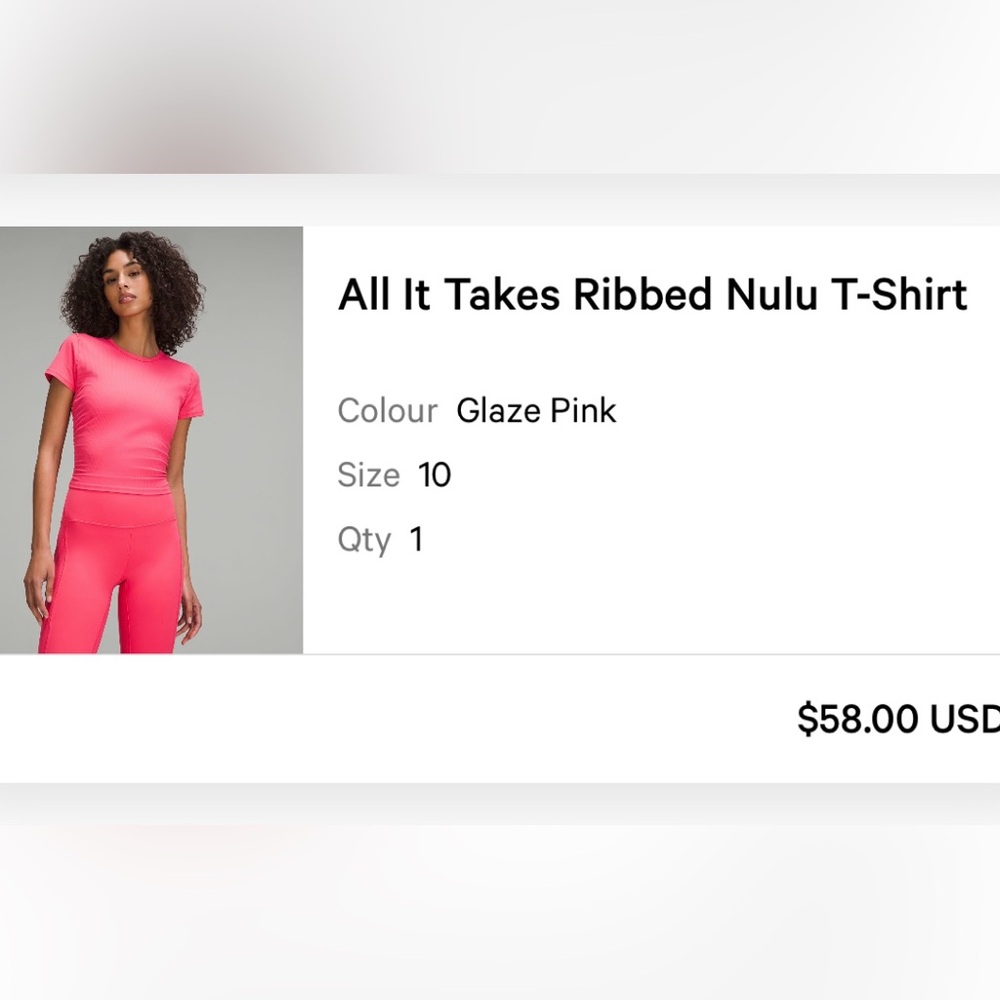 Lululemon all it takes ribbed Nulu tee. Size 10